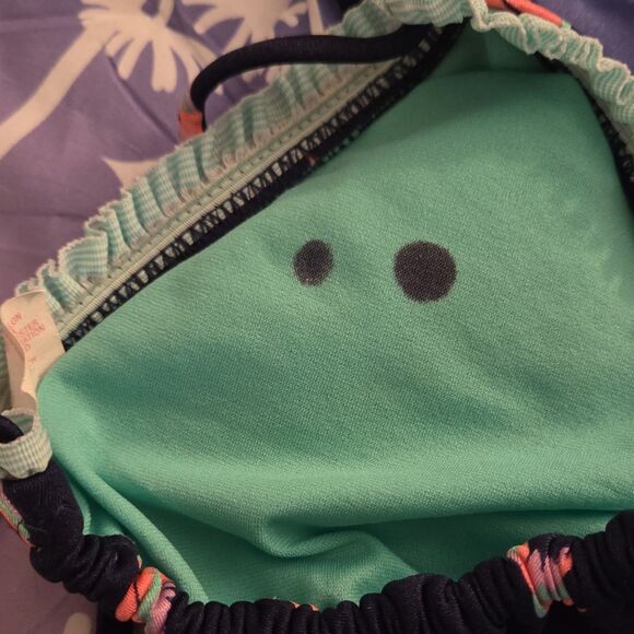 Xhilaration Tropical Bird Print Triangle Bikini Top Adjustable Straps Navy M - Picture 3 of 4